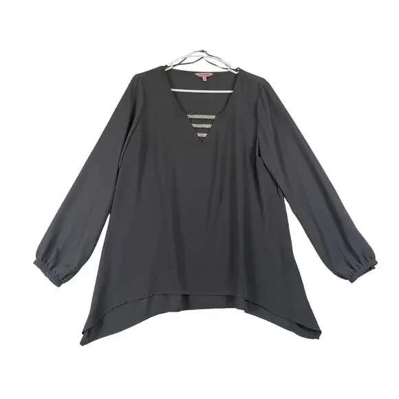 Juicy Couture Large womens blouse long sleeve top bling accent 0635 - Picture 1 of 7